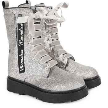 推荐Glittery logo boots with rich lacing in silver商品