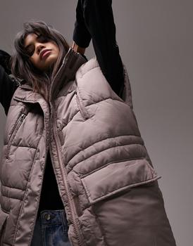 Topshop | Topshop mid length puffer gilet in taupe商品图片,