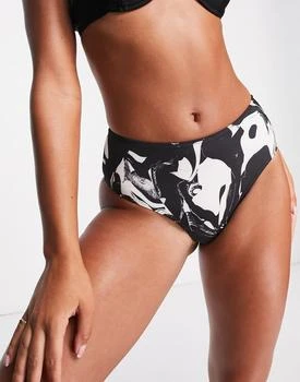 Monki | Monki high waist bikini bottom in marble print,商家ASOS,价格¥68