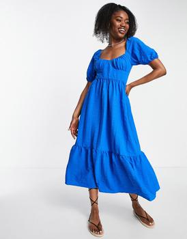 product Stradivarius textured midi dress in blue image