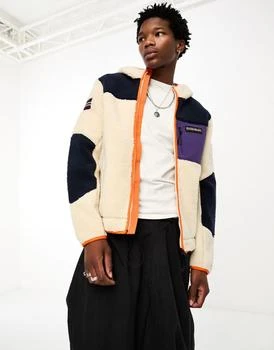 推荐Napapijri Yupik zip up hooded fleece jacket with logo patches in white and navy商品