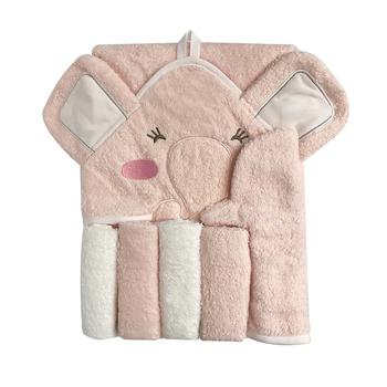 商品Snoogie Boo Baby Premium Cotton Hooded Towel, Wash-mitt, Washcloth Set图片