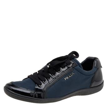 [二手商品] Prada | Prada Sport Black/Navy Blue Patent Leather And Nylon Low Top Sneakers Size 38商品图片,满1件减$100, 满减
