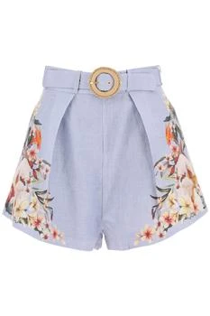 推荐lexi tuck linen shorts with floral motif商品