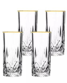 Lorren Home Trends | Opera Gold Collection 4 Piece Crystal High Ball Glass with Gold Rim Set,商家Macy's,价格¥323