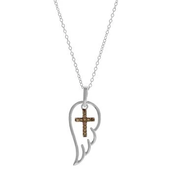 Macy's | Champagne Diamond Accent Angel Wing Cross Pendant Necklace in Sterling Silver,商家Macy's,价格¥642