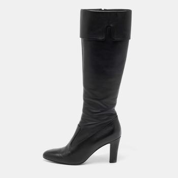 香奈儿鞋是什么牌子, [二手商品] Chanel | Chanel Black Leather CC Knee High Slip On Boots Size 39.5商品图片 满1件减$100, 满减