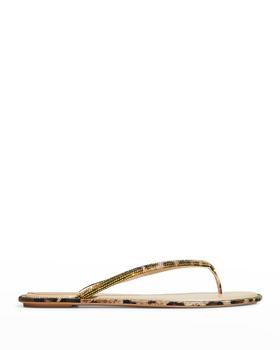 Rene Caovilla | Leopard-Print Shimmer Thong Sandals商品图片,6.6折