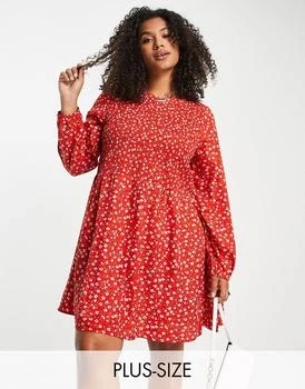 Daisy Street | Daisy Street Plus shirred smock mini dress in red ditsy 6.9折, 独家减免邮费