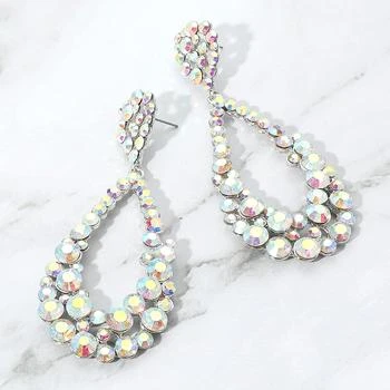 FASHNZFAB | Crystal Bubble Cluster Teardrop Evening Earrings - AB, Silver,商家Premium Outlets,价格¥166