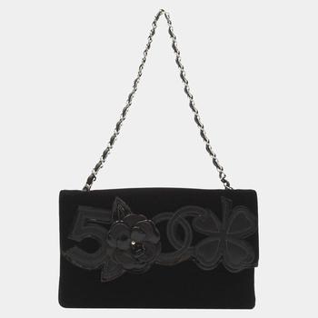 [二手商品] Chanel | Chanel Black Suede Leather No.5 Camellia Flap Shoulder Bag商品图片,9.5折
