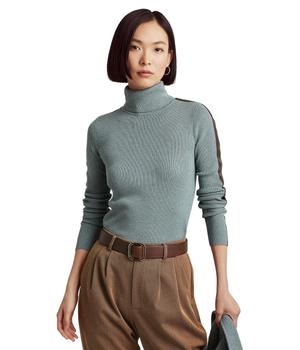 商品Ralph Lauren | Petite Faux-Leather-Trim Turtleneck Sweater,商家Zappos,价格¥649图片