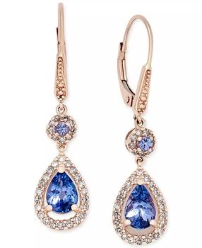 Macy's | Tanzanite (1-5/8 ct. t.w.) and Diamond (1/3 ct. t.w.) Teardrop Halo Drop Earrings in 14k Rose Gold,商家Macy's,价格¥6632