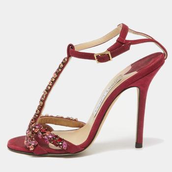 Jimmy Choo Fuchsia Shimmer Suede Crystals Embellished