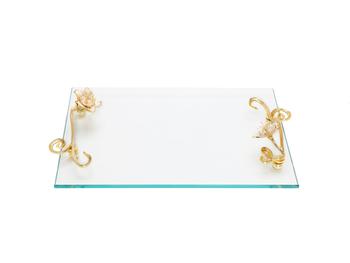 商品Classic Touch Decor | Glass Tray with Jewel Flower Handles,商家Premium Outlets,价格¥700图片