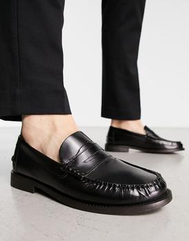 推荐River Island leather penny loafers in black商品