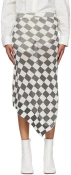 MAISON MARGIELA | Grey & White Cotton Midi Skirt商品图片,3折