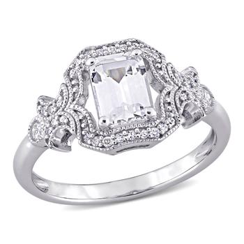 商品Amour 1/6 CT TDW Diamond and 1 3/5 CT TGW Created White Sapphire Cocktail Ring in Sterling Silver图片