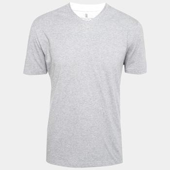 推荐Brunello Cucinelli Grey Cotton V-Neck Short Sleeve Regular Fit T-Shirt XXL商品