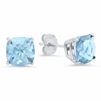 MAXCOLOR | Sterling Silver Cushion-Cut Checkerboard Gemstone Stud Earrings (8MM),商家Premium Outlets,价格¥1327