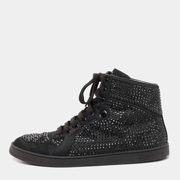 古驰高帮鞋, [二手商品] Gucci | Gucci Black Satin Crystal Embellished Coda High Top Sneakers Size 39商品图片 8.7折, 满1件减$100, 满减