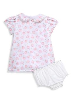 商品Baby Girl's 2-Piece Rose Print Collared Dress & Bloomers Set图片