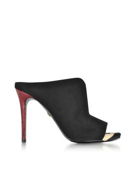 Roberto Cavalli 罗伯托卡瓦利 | 黑色麂皮露趾穆勒鞋鞋配红色蟒蛇鞋跟商品图片,2.5折