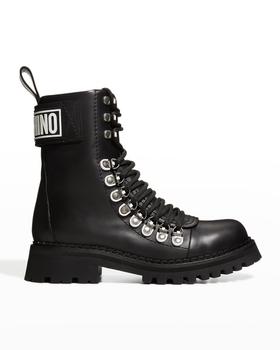 推荐Men's Logo Leather Combat Boots商品