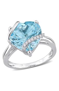 商品DELMAR | Sterling Silver Diamond & Sky Blue Topaz Heart Ring,商家Nordstrom Rack,价格¥1375图片