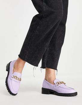 推荐London Rebel chunky loafers with chain in lilac商品