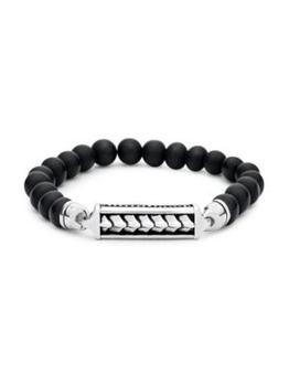 商品Eli Pebble | Sterling Silver Bar & Matte Onyx Stretch Bracelet,商家Saks OFF 5TH,价格¥1067图片