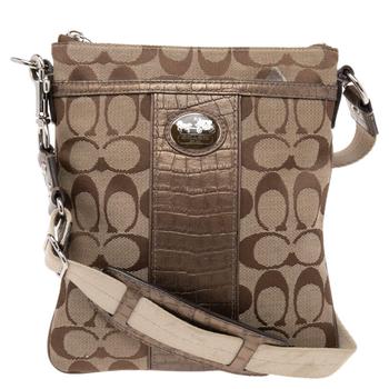 Coach Beige/Brown Signature Canvas and Croc Embossed Leather Swingpack Messenger Bag product img