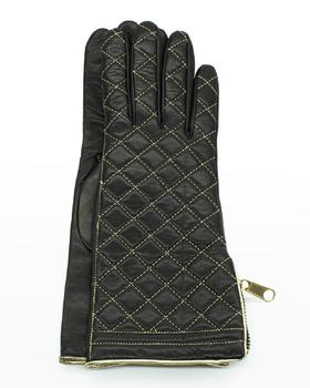 商品Portolano | Diamond Quilted Cashmere-Lined Zip Gloves,商家Neiman Marcus,价格¥3176图片