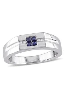 DELMAR | Men's Sterling Silver Blue Sapphire & Diamond Square Ring - 0.05 ctw.,商家Nordstrom Rack,价格¥1125