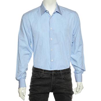 [二手商品] Prada | Prada Blue Striped Cotton Button Front Shirt XL商品图片,