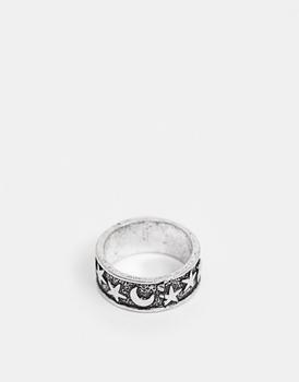 推荐ASOS DESIGN ring with star and moon detail in burnished silver tone商品