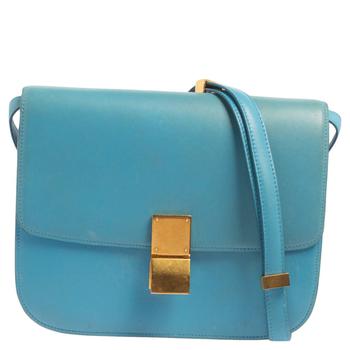 推荐Celine Blue Leather Medium Classic Box Shoulder Bag商品