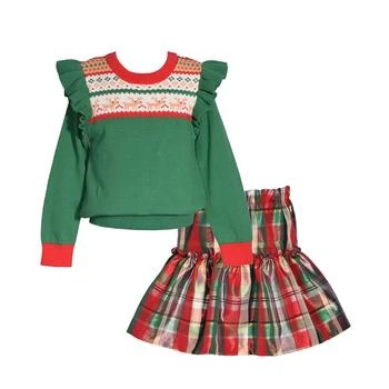Bonnie Jean | Toddler Girls Long Sleeved Fair Isle Intarsia Sweater with Taffeta Plaid Skirt, 2 Piece Set,商家Macy's,价格¥242