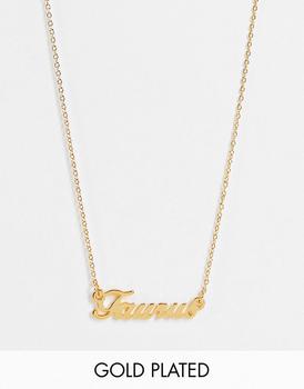 ASOS DESIGN 14k gold plated necklace with zodiac taurus pendant product img