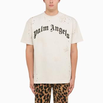 Palm Angels | White cotton crew neck t-shirt with logo商品图片,
