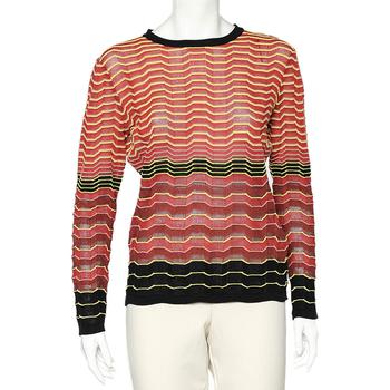 推荐M Missoni Multicolor Patterned Knit Long Sleeve Top L商品