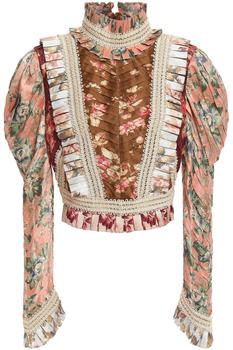 推荐Fleeting Braided cropped pintucked floral-print silk-broadcloth blouse商品
