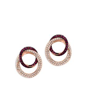 商品Ruby & Diamond Interlocking Circle Earrings in 14K Rose Gold图片