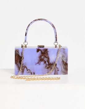 ASOS | ASOS DESIGN marble box clutch bag with detachable chain strap in blue swirl商品图片,6折×额外9.5折, 额外九五折