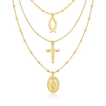 商品Ross-Simons | Ross-Simons Italian 18kt Gold Over Sterling Religious Symbol Multi-Strand Necklace,商家Premium Outlets,价格¥1067图片