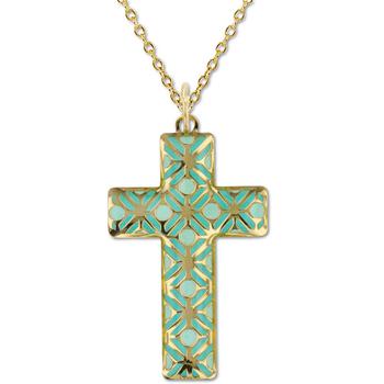 商品Enamel Cross Overlay 18" Pendant Necklace in 14k Gold图片
