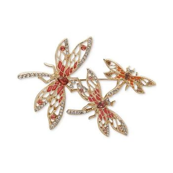 Anne Klein | Gold-Tone Crystal & Stone Triple Dragonfly Pin,商家Macy's,价格¥209