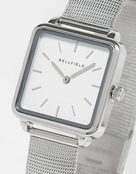 推荐Bellfield minimal mesh strap watch with sqaure dial in silver商品