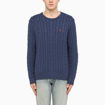 推荐Blue round-neck cable-knit jumper商品