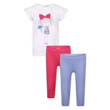 推荐Girl with flower t shirt and leggings set in white pink and blue商品